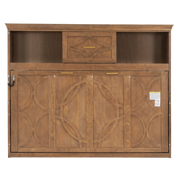 English Elm Twin Size Murphy Bed With Charging Station, Storage Drawer & Stylish Wood Finish For Space-Saving Design N7090004019D-GIGA