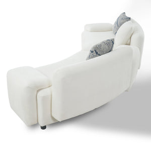 English Elm 122" Curved Sofa Off-white Fabric Four Seat Modern Living Room Couch with Damask Pillows Light Beige N758T030405A