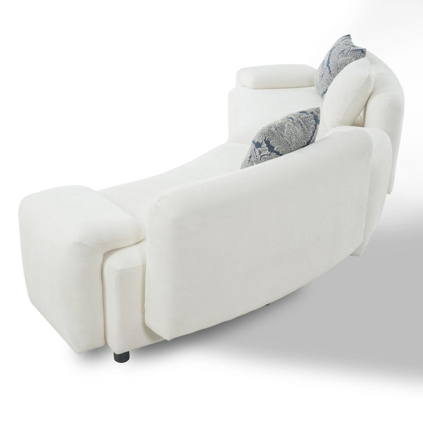 English Elm 122" Curved Sofa Off-white Fabric Four Seat Modern Living Room Couch with Damask Pillows Light Beige N758T030405A