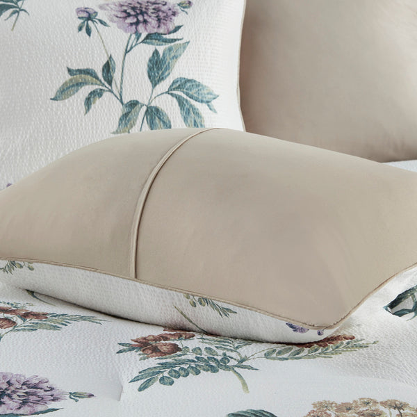 English Elm 7 Piece Seersucker Comforter Set With Throw Blanket In Taupe & Blush - Cozy Cottage Chic Style B035P266669