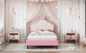 English Elm Twin Lovely Crown Fantasy PU Leather Princess Bed with Tufted Headboard, Soft Upholstery, Sturdy Design Pink 42 L x 22.5 W x 7.5 H N733P198760H