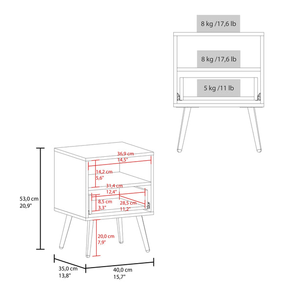 English Elm FM Prescott Valley Nightstand — Scandinavian Minimalist Nightstand with Drawer & Open Shelf, Oak White Finish B128P293870