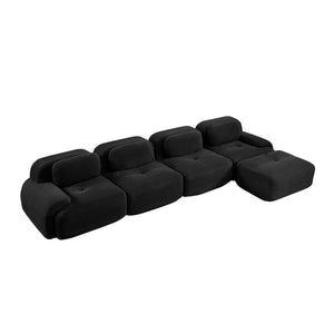 English Elm 4-seat Modular Corduroy Sectional Sofa with Curved Armrests for Living Rooms Black W714S01280