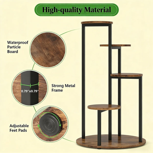 English Elm Sturdy Rotating Corner Plant Stand Four Tier Metal Frame for Indoor Living Spaces T3971P458237