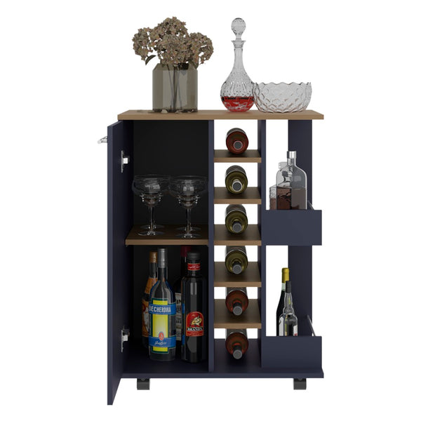 English Elm Carefree Two-tone Bar Cabinet with Bottle Racks and Open Side Shelves for Modern Living B128P387091