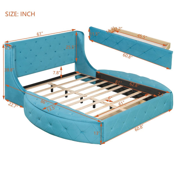 English Elm Upholstered Queen Platform Bed Velvet Wingback Storage Drawer with Side Stools LP100815AAC