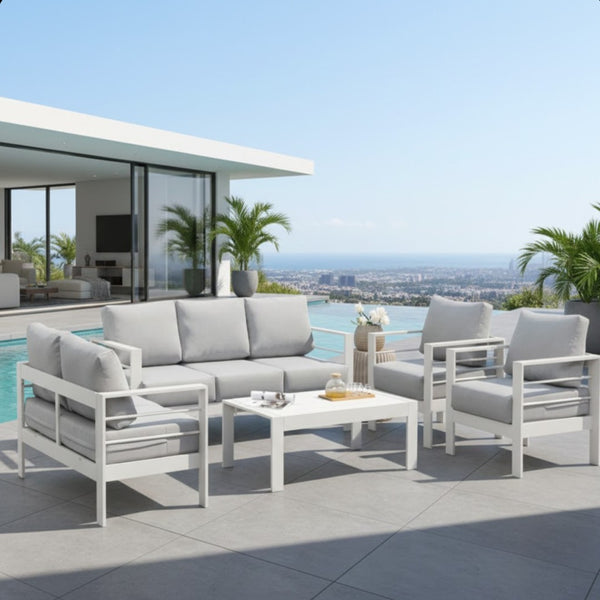 English Elm 5-piece Outdoor Aluminum Conversation Set Resort Style Patio Sofa with Wpc Coffee Table B082S00083