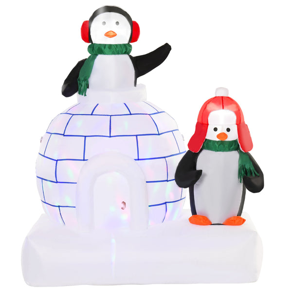 English Elm HOMCOM 5 ft Lighted Penguin Inflatable with Igloo and Rotating LED Lights, Waterproof Outdoor Decor W2225P249977