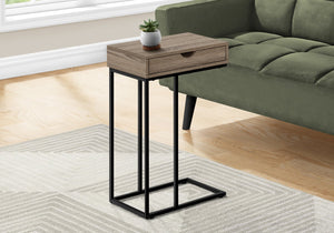 English Elm Accent Table, C-Shaped Design For Modern Living Spaces, Storage Drawer, Sleek Black Metal Frame B2710P219420