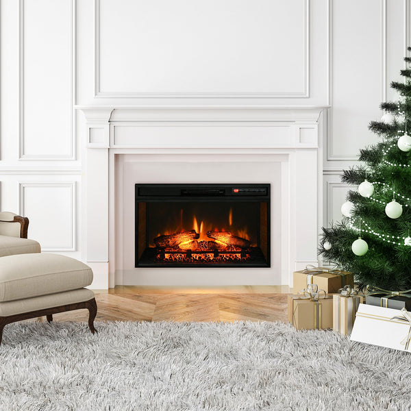 English Elm Homcom 27" Retro Electric Fireplace Insert With Remote Control, Realistic Flame & Adjustable Heat W2225P249862