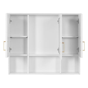 English Elm 35 Inch Wall Mount Medicine Cabinet Soft Close Mirror Storage for Modern Bathroom White N710P389453K