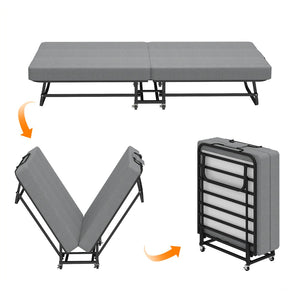 English Elm Portable Guest Folding Bed with Memory Foam and Linen Upholstery on Lockable Casters T3963P481971