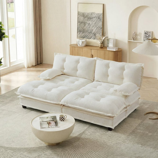 English Elm 77" Chenille Modular Cloud Sofa Plush Deep Seat Sectional with Ottomans for Living Room Beige W714S01676