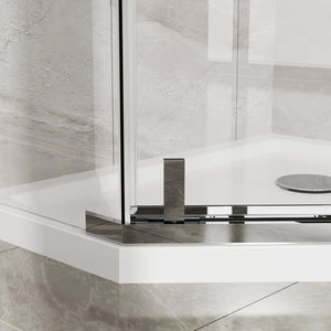 English Elm Goodyo Neo-Angle Frameless Shower Door with Acrylic Base 36"x36"x72" Tempered Glass Pivot System Chrome W1223S00025