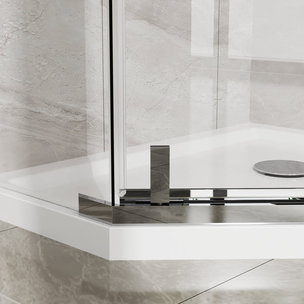 English Elm Goodyo Neo-Angle Frameless Shower Door with Acrylic Base 36"x36"x72" Tempered Glass Pivot System Chrome W1223S00025