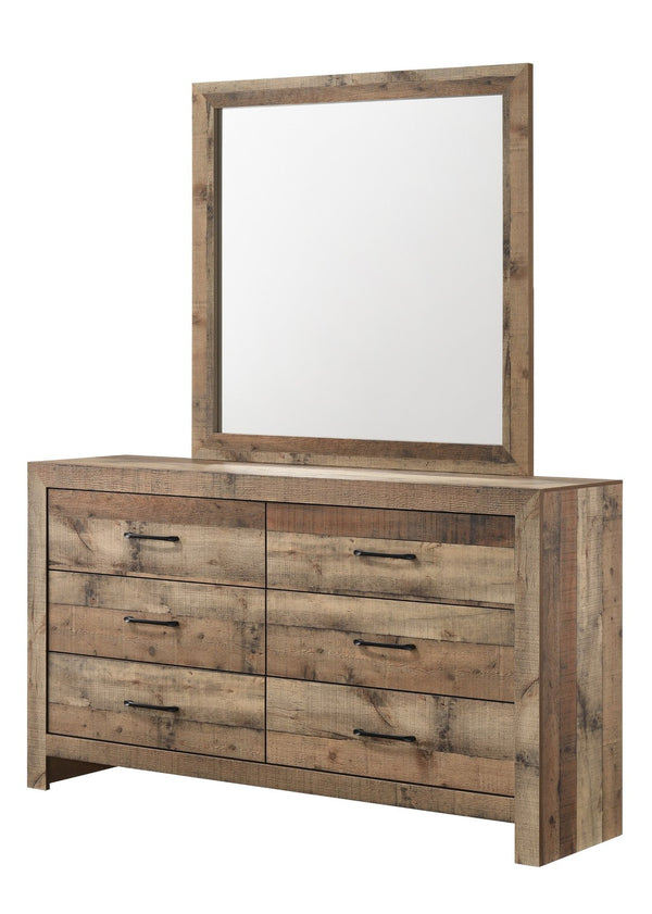 English Elm 1pc Six Drawer Reclaimed Plank Dresser Warm Brown Wood Grain Farmhouse Bedroom B2741P484438