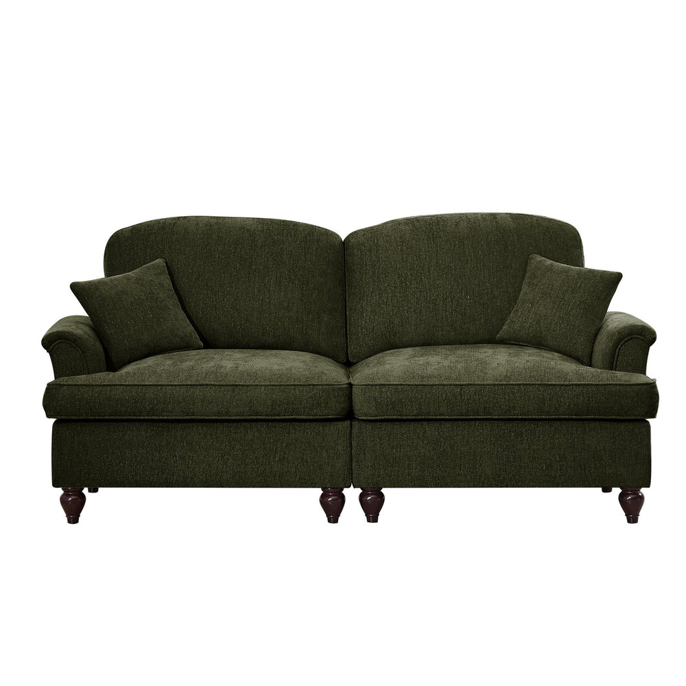 English Elm Elegant Mid Century Two-Seater Sofa With Removable Ruffles, Flared Arms & Plush Chenille Comfort W3041S00263