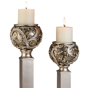 English Elm 15" Polyresin Vine Column Candleholder Set Silver Finish Sculptural Romantic Decor Pair B072116537