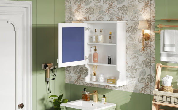 English Elm 20'' Half-Moon Wall Medicine Cabinet with Mirror, Solid Wood Frame, Soft-Close Hinges, Space-Saving Elegance White N710P313827K