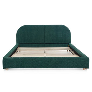 English Elm Queen Upholstered Bed with Tall Curved Headboard Soft Textured Fabric Modern Bedroom Green W487S00482