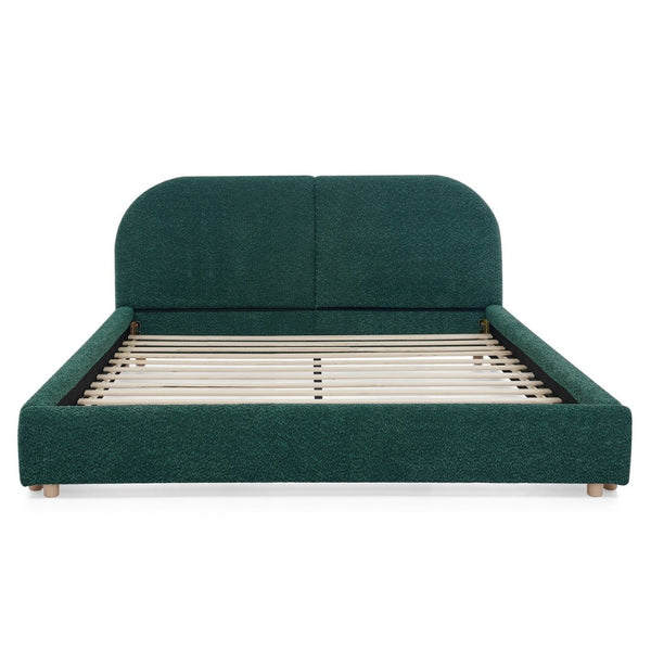 English Elm Queen Upholstered Bed with Tall Curved Headboard Soft Textured Fabric Modern Bedroom Green W487S00482