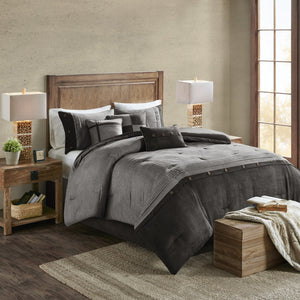 English Elm 7 Madison Park Boone Faux Suede Comforter Set Queen Textured Earthy Lodge Style with Pillows Grey 24.02 L x 19.68 W x 14.96 H B03596891