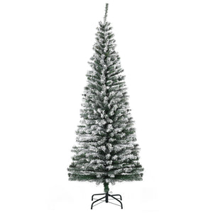 English Elm Homcom 6' Slim Snow-Flocked Artificial Christmas Tree - Realistic Branches & Space-Saving Design W2225P229631