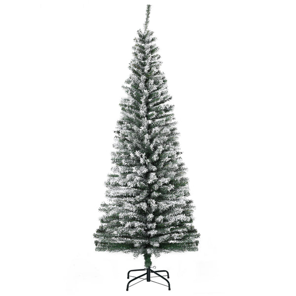 English Elm Homcom 6' Slim Snow-Flocked Artificial Christmas Tree - Realistic Branches & Space-Saving Design W2225P229631