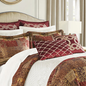 English Elm 4 Piece Brown Comforter Set - Elegant Jacquard Patchwork Design For Cozy Queen Bedroom Decor B035128749