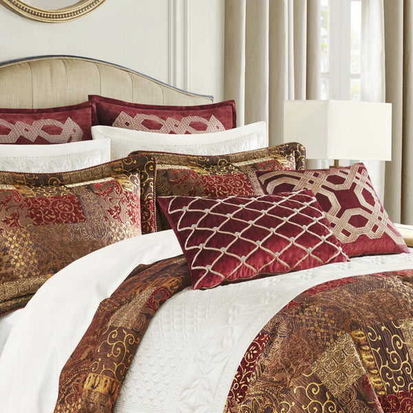 English Elm 4 Piece Brown Comforter Set - Elegant Jacquard Patchwork Design For Cozy Queen Bedroom Decor B035128749