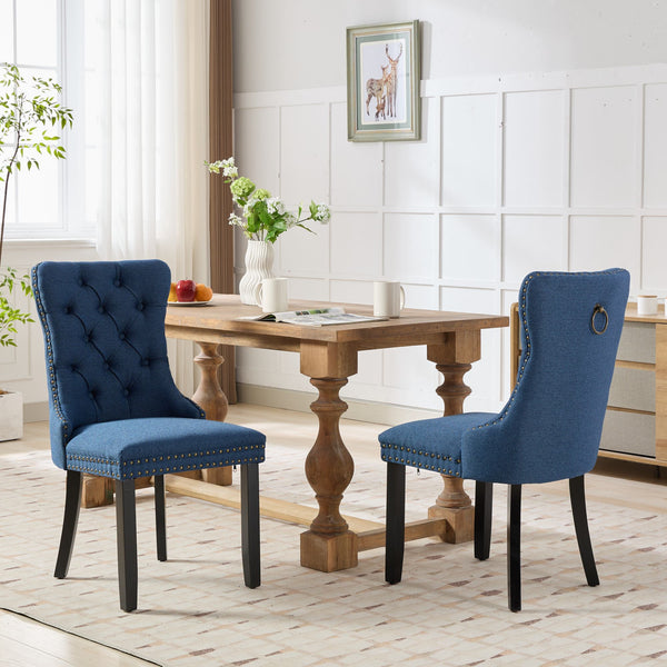 English Elm Nikki Tufted Flax Linen Dining Chair with Solid Wood Frame, High-Rebound Cushion, Nailhead Trim Blue W1143P233650