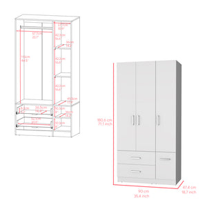 English Elm Four Door Armoire Crosby White - Spacious Engineered Wood Wardrobe with Hanging Rod, Shelves & Drawers B092S00265