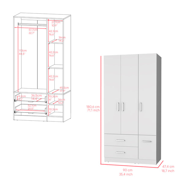 English Elm Four Door Armoire Crosby White - Spacious Engineered Wood Wardrobe with Hanging Rod, Shelves & Drawers B092S00265