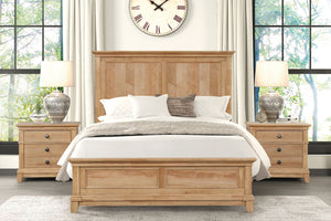 English Elm Bedroom Wooden Queen Bed with High Panel Headboard, Gold Trim Accent, Modern Luxury Design Natural,Oak 26 L x 87 W x 6 H B2741S00737
