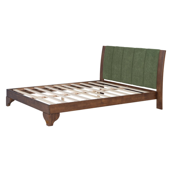 English Elm Christopher Knight Home® - Premium Pine Wood Queen Bed Frame - Mid-Century Modern Design With Upholstered Headboard & Green Accents N770P345991D_N770P345992D