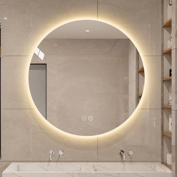 English Elm Round Led Vanity Mirror Frameless Anti-fog Wall Mount with Dimming for Bath or Bedroom W2071P313176