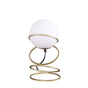 English Elm 13.5" Matte Gold Spiral 4-Ring Glass Globe Table Lamp — White Shade, Warm LED Glow for Bedroom Nightstand (94) B072P220159