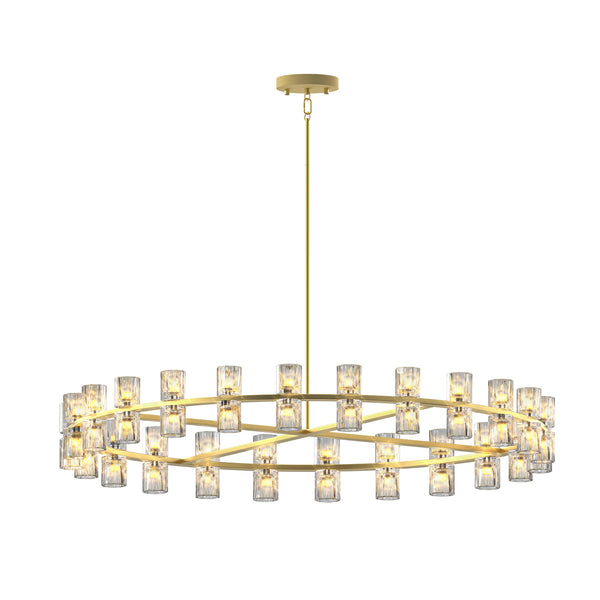 English Elm 48 Gold Wagon Wheel Chandelier with Crystal Shade, 48 G4 LED Lights, Warm 2700K, Hardwired Modern Farmhouse W2312P368695