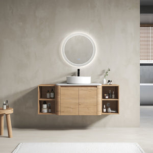 English Elm 54'' Elegant Wall-Mounted Bathroom Vanity With Ceramic Vessel Sink, Soft-Close Doors & Storage Shelves W999S00414