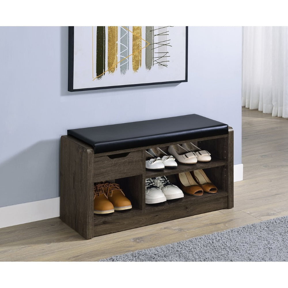 English Elm Astor Smoked Finish Entryway Bench with Drawer Open Shelving and Faux Leather Seat Oak B062P440253