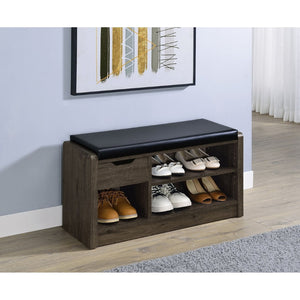 English Elm Astor Smoked Finish Entryway Bench with Drawer Open Shelving and Faux Leather Seat Oak B062P440253