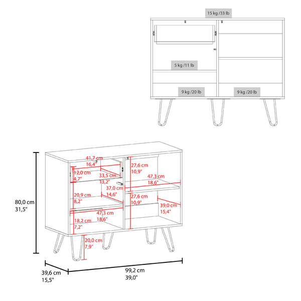 English Elm Platea Modern Sideboard White/Macadamia with Hairpin Legs — Engineered Wood Storage Cabinet, Durable elegante B092P286120