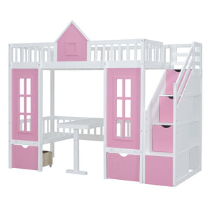 English Elm Twin-over-twin Bunk Bed Convertible Lower Desk Solid Pine Kids Bedroom Space Saver LT000681AAH-1