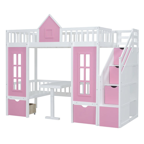 English Elm Twin-over-twin Bunk Bed Convertible Lower Desk Solid Pine Kids Bedroom Space Saver LT000681AAH-1
