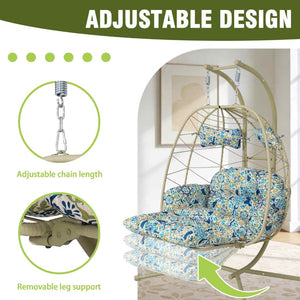 English Elm 2 Person Wicker Hanging Egg Chair with Stand Padded Cushions Patio Swing Seat T5880P500219