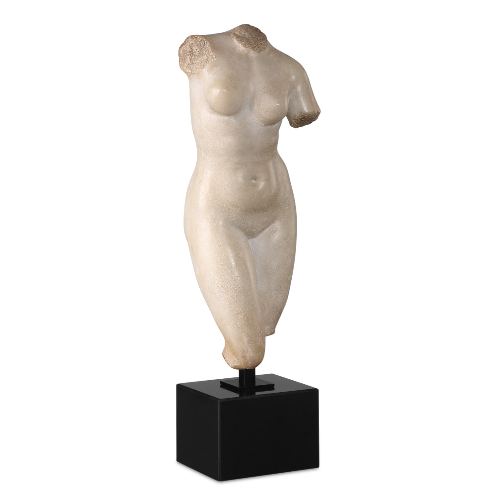 Goddess Venus Antique-Style Sculpture - Aged Beige Figural Art on Black Marble Base for Decor