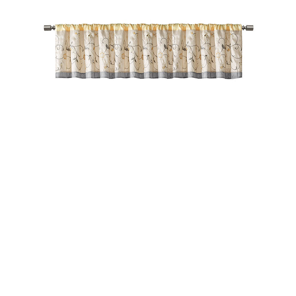 JLA Home Madison Park - Embroidered Window Valance with Floral Stitching, Lined Pleated Design Filters Light for Elegance Yellow MP41-5479