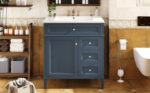 English Elm 30'' Modern Bathroom Vanity With Soft-Close Drawers, Tip-Out Storage & Elegant Roman Legs, White SW000122AAC-2