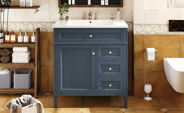 English Elm 30'' Modern Bathroom Vanity With Soft-Close Drawers, Tip-Out Storage & Elegant Roman Legs, White SW000122AAC-2
