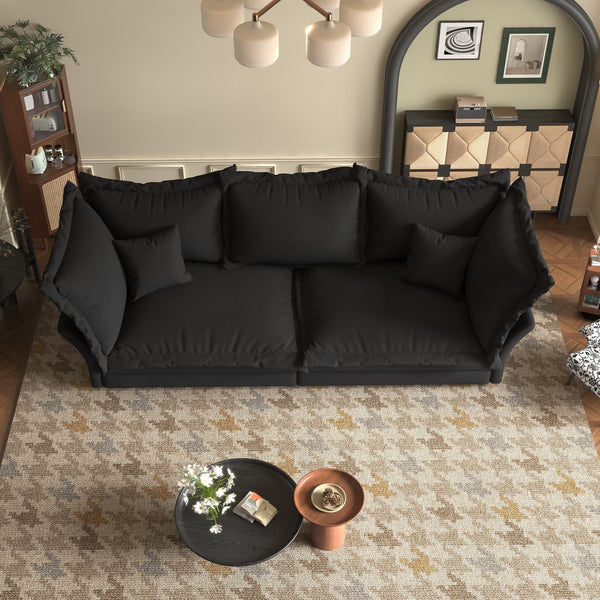 English Elm 90.55" Deep Seat Couches Velvet Cloud Sofa with Removable Cushions, Multiple Pillows, 800lb Capacity Black W1885P234641